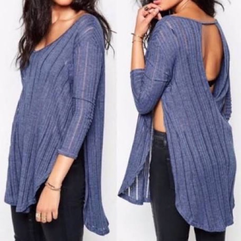 Free People Astoria Hacci tunic top blue